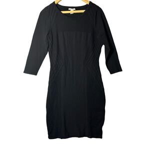 H&M Dress Womens Large Black 3/4‎ Sleeve Fitted Knit Sweater Bodycon Stretch